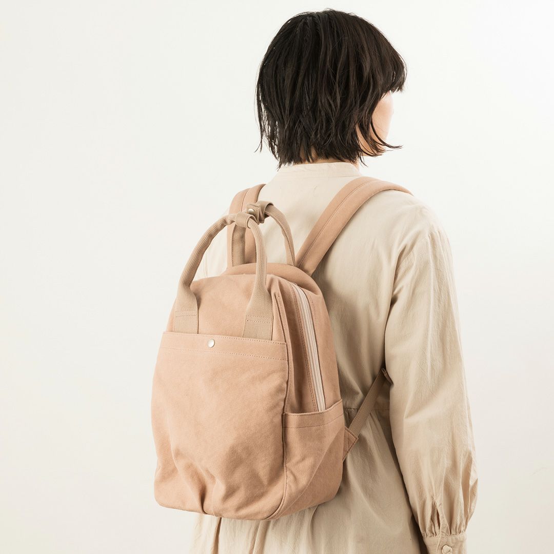 ミケ　楕円底リュック（M）帆布 受注制作☆帆布リュック【サイドファスナー】＊カーキ - M